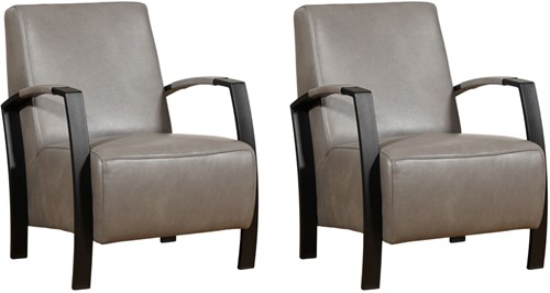 Leren industriële fauteuil Glory - set van 2 fauteuils - Granada leer Steel - Frame zwart