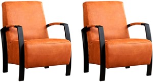Leren fauteuil glory, oranje leer, oranje stoel