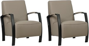 Set van 2 Taupe leren industriële stalen fauteuils Glory - Toledo Leer Khaki (taupe leer)