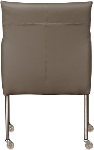 Leren eetkamerstoel Desire - met wieltjes en armleuning - Toledo Leer Smog - Poot - RVS - Skate wiel transparant-3