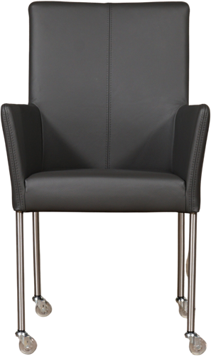 Leren eetkamerstoel Comfort - met wieltjes en armleuning - Hermes Leer Antracite - Poot - Rond - RVS - Skate wiel transparant-2