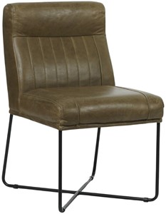 Set van 4 groen leren eetkamerstoelen Carlo
