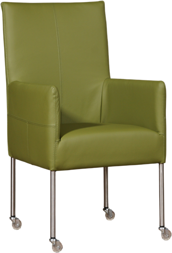 Leren eetkamerstoel Spark - met wieltjes en armleuning - Toledo Leer Apple Green - Poot - RVS - Skate wiel transparant