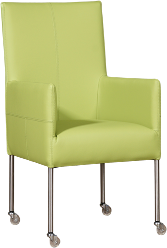 Leren eetkamerstoel Spark - met wieltjes en armleuning - Toledo Leer Lime - Poot - RVS - Skate wiel transparant