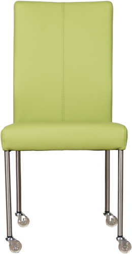 Leren eetkamerstoel Comfort - met wieltjes en zonder armleuning - Hermes Leer Lime - Poot - Rond - RVS - Skate wiel transparant-2