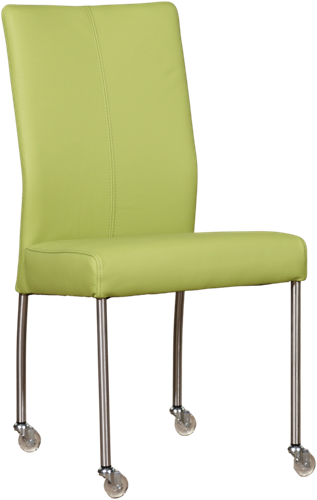 Leren eetkamerstoel Comfort - met wieltjes en zonder armleuning - Hermes Leer Lime - Poot - Rond - RVS - Skate wiel transparant