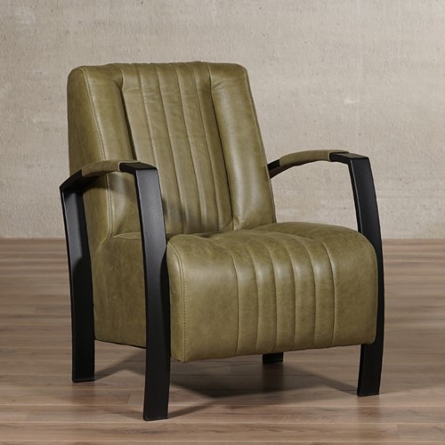 Leren fauteuil Glamour - Vintage Leer Olive - Frame zwart