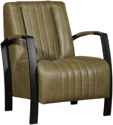 Leren industriële fauteuil Glamour - Vintage Leer Olive - Frame zwart