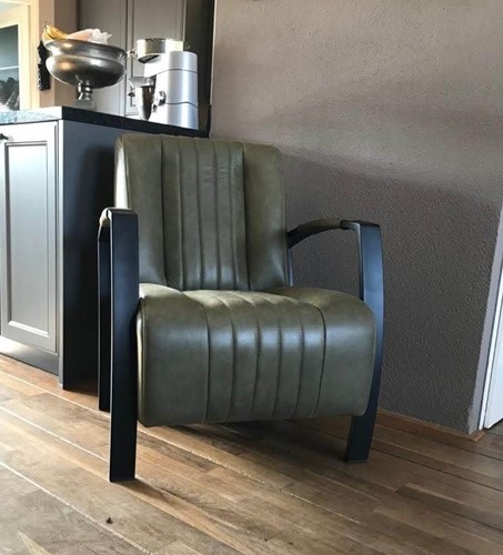 Leren fauteuil met stalen frame - groen leer