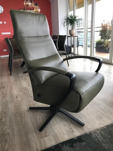 Leren relaxfauteuil met stalen frame - groen leer