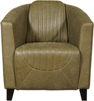 Olijfgroene leren landelijke kuipstoel Press Special - poot hout zwart - Vintage Leer Olive (olijfgroen leer)-2