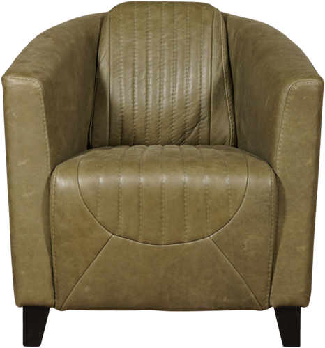 Olijfgroene leren landelijke kuipstoel Press Special - poot hout zwart - Vintage Leer Olive (olijfgroen leer)-2