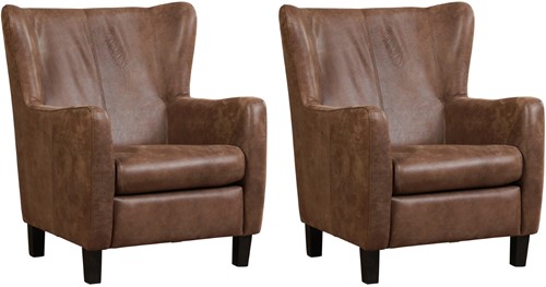 Leren oorfauteuil Hug - set van 2 fauteuils