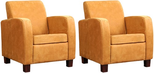 Leren fauteuil Joy - set van 2 fauteuils - Kenia Leer Cognac - Poot hout, Bruin
