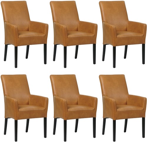 Leren eetkamerstoel Just - met armleuning - set van 6 stoelen