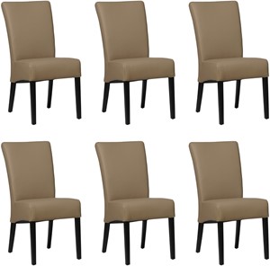 Set van 6 Taupe leren landelijke eetkamerstoelen Just - Toledo Leer Mocca (taupe leer)
