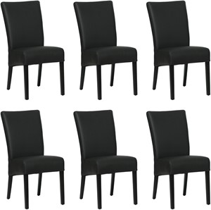 Set van 6 Zwarte leren landelijke eetkamerstoelen Just - Toledo Leer Nero (zwart leer)