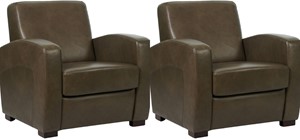 Set van 2 Grijze leren landelijke fauteuils Kindly - poot hout bruin - Granada leer Ash (grijs leer)