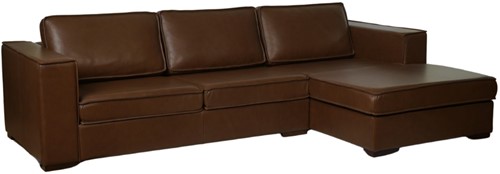 Leren bank Fine Special, 2.5-zitsbank + Longchair (284x100cm) - 2.5-zits arm rechts + Longchair arm links - Massif Graphite (donkergrijs) - Poot hout, Zwart