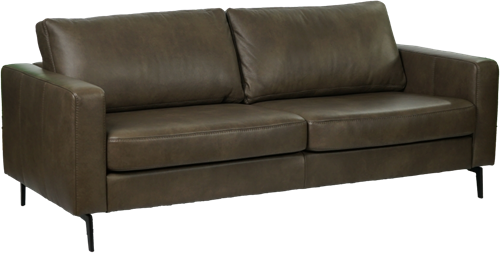 Leren bank Match, 3-zitsbank - Granada leer Ash - Staal, Zwart - (214x90cm)