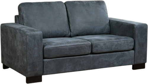 Leren bank Enjoy, 2-zitsbank - Kenia Leer Denim - Hout, Bruin - (174x90cm)
