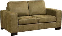 Leren bank Enjoy, 2-zitsbank - Kenia Leer Olive - Hout, Bruin - (174x90cm)