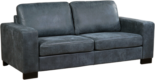 Leren bank Enjoy, 2.5-zitsbank - Kenia Leer Denim - Hout, Zwart - (204x90cm)