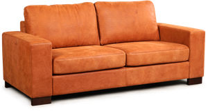Oranje leren moderne 2.5-zitsbank Enjoy - poot hout bruin - Kenia Leer Rost (oranje leer) - (204x90cm)