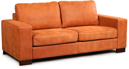 Oranje leren moderne 2.5-zitsbank Enjoy - poot hout bruin - Kenia Leer Rost (oranje leer) - (204x90cm)
