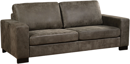 Leren bank Enjoy, 3-zitsbank - Kenia Leer Antracite - Hout, Bruin - (224x90cm)