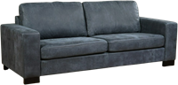 Leren bank Enjoy, 3-zitsbank - Kenia Leer Denim - Hout, Bruin - (224x90cm)