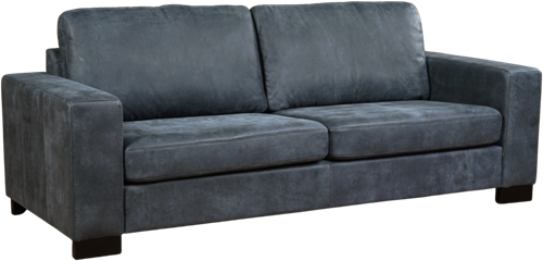 Leren bank Enjoy, 3-zitsbank - Kenia Leer Denim - Hout, Bruin - (224x90cm)