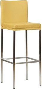 Gele leren moderne barkruk Break - poot vierkant rvs - Toledo Leer Lemon (geel leer)