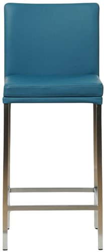 Leren barkruk Break laag - Toledo Turquoise (blauw) - Kleur poot, RVS-2