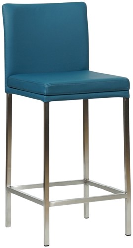 Leren barkruk Break laag - Toledo Turquoise (blauw) - Kleur poot, RVS
