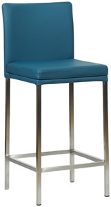 Blauwe leren moderne barkruk Break - poot vierkant rvs - Hermes Leer Turquoise (blauw leer)