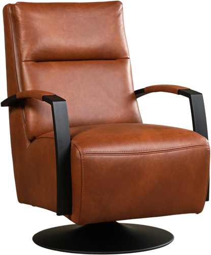 Leren industriële draaifauteuil hoge rugleuning Award - Granada leer Savannah - Frame zwart - Schotelvoet zwart
