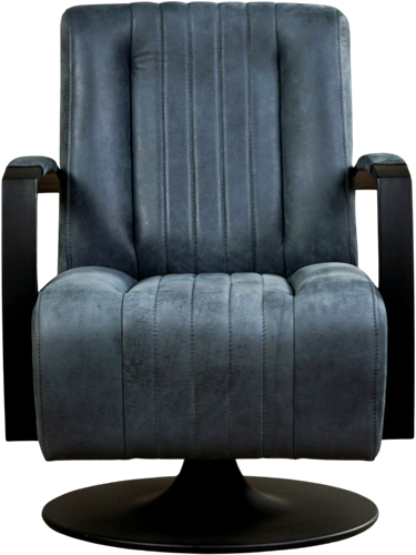 Leren industriële draaifauteuil Galaxy - Kenia Leer Denim - Frame zwart - Schotelvoet zwart-2