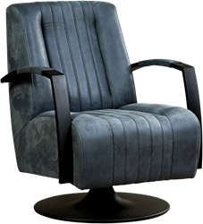 Leren industriële draaifauteuil Galaxy - Kenia Leer Denim - Frame zwart - Schotelvoet zwart