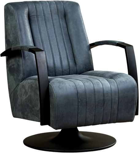 Leren industriële draaifauteuil Galaxy - Kenia Leer Denim - Frame zwart - Schotelvoet zwart
