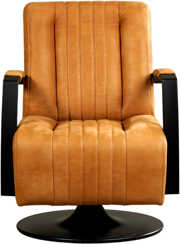 Leren industriële draaifauteuil Galaxy - Kenia Leer Cognac - Frame zwart - Schotelvoet zwart-2