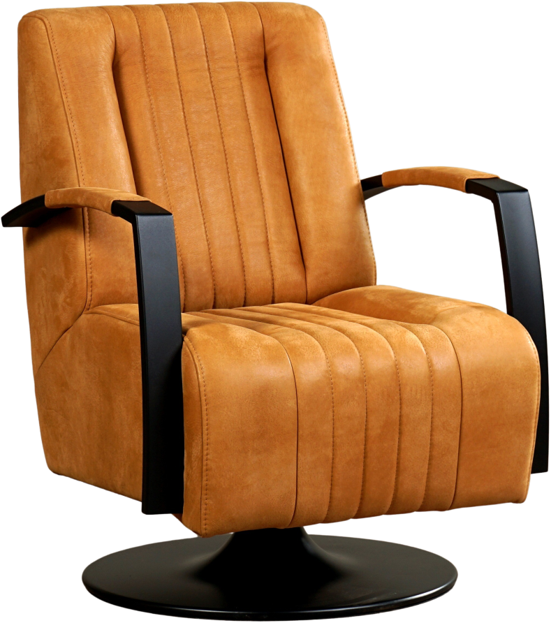 Leren industriële draaifauteuil Galaxy - Kenia Leer Cognac - Frame zwart Schotelvoet zwart ShopX