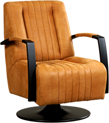 Leren industriële draaifauteuil Galaxy - Kenia Leer Cognac - Frame zwart - Schotelvoet zwart