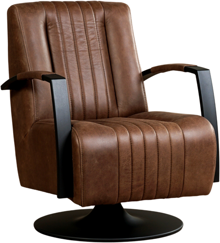 Leren industriële draaifauteuil Galaxy - Vintage Leer Brown - Frame zwart - Schotelvoet zwart