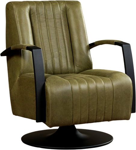 Leren industriële draaifauteuil Galaxy - Vintage Leer Olive - Frame zwart - Schotelvoet zwart