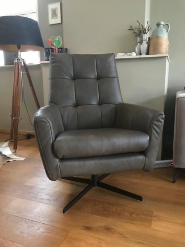 Leren draaifauteuil volledig gestoffeerd - met hoge rug en stervoet - grijs leer