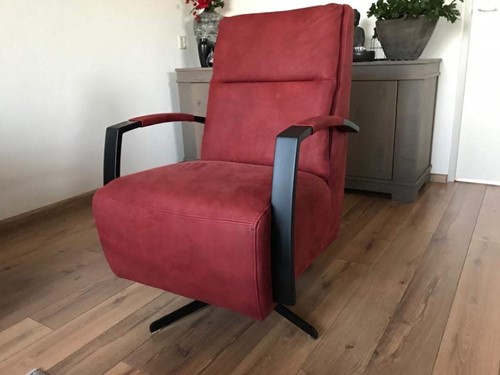 Leren draaifauteuil met hoge rug en stervoet - rood leer