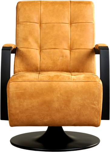 Leren industriële draaifauteuil Mind - Kenia Leer Cognac - Frame zwart - Schotelvoet zwart-2