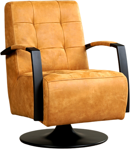 Leren industriële draaifauteuil Mind - Kenia Leer Cognac - Frame zwart - Schotelvoet zwart