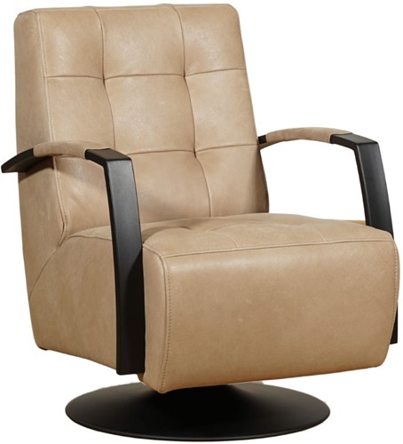Leren industriële draaifauteuil Mind - Kenia Leer Taupe - Frame zwart - Schotelvoet zwart